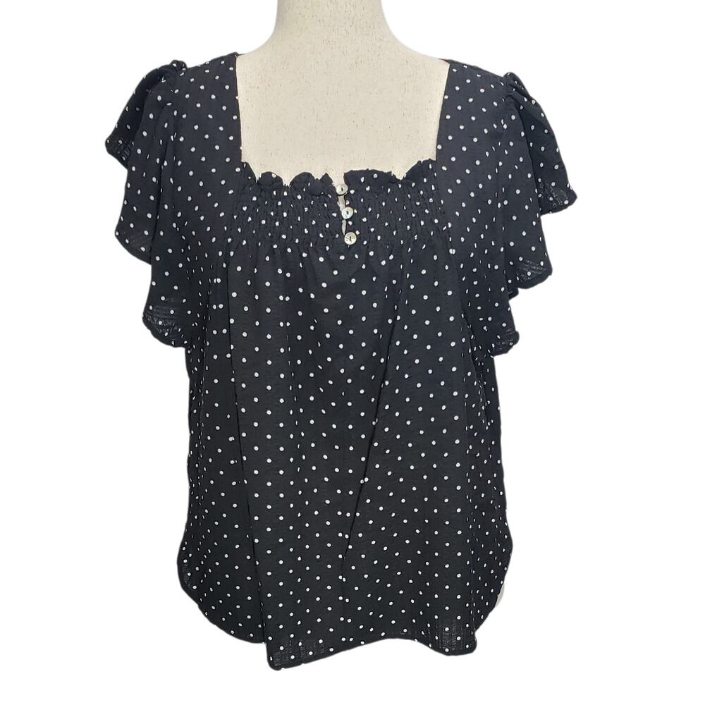 Draper James Polka Dot Square Neck Flutter Sleeve Top XL
